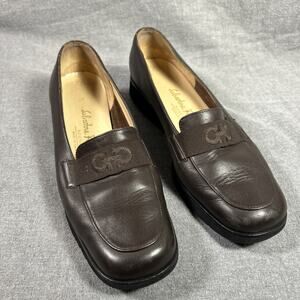 Salvatore Ferragamo Womens Pumps Size 7-1/2 B Brown Leather Gancini Loafer Heels